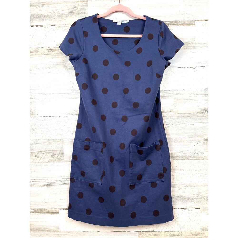 Boden Womens 8 Audrey Navy Blue Black Polka Dot Mini Shift Dress Pockets Casual